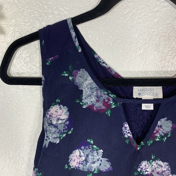 Market and Spruce Women Blue Floral Tank Top size Large - Picture 5 of 11